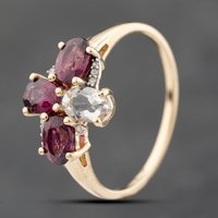 Pre-Owned 9ct Yellow Gold Tourmaline and White Topaz Flower Dress Ring 41103795