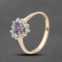 Pre-Owned 9ct Yellow Gold Amethyst and Cubic Zirconia Heart Cluster Ring 41103802