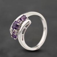 Pre-Owned 9ct White Gold Pink Topaz and Amethyst Twist Seven Stone Ring 41103898