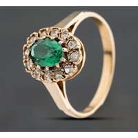 Second Hand Vintage Yellow Gold Zircon & White Spinel Oval Cluster Ring 41104840