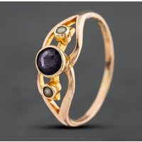Second Hand Vintage Rose Gold Amethyst & Seed Pearl Three Stone Dress Ring 41104846