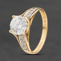 Second Hand 14ct Yellow Gold Cubic Zirconia Shoulder Set Solitaire Ring 41104856