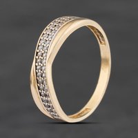 Second Hand 9ct Yellow Gold Cubic Zirconia Double Row Crossover Ring 41104919