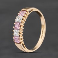 Second Hand 9ct Yellow Gold Pink And White Cubic Zirconia Half Eternity Ring 41104928
