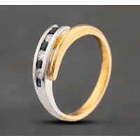 Pre-Owned 18ct Two Colour Gold Sapphire and Brilliant Cut Diamond Crossover Ring 41121022