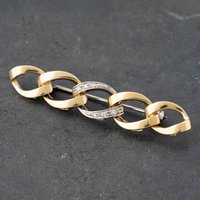 Pre-Owned 18ct Two Colour Gold Diamond Set Curb Link Bar Brooch 41131111