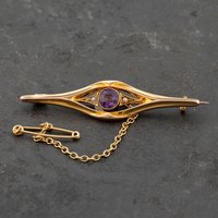 Pre-Owned 15ct Yellow Gold Amethyst and Seed Pearl Brooch 41131146