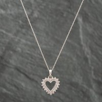 Pre-Owned 9ct White Gold Diamond Heart Pendant and 18 Inch Prince Of Wales Chain 41141278