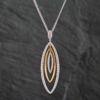 Pre-Owned 18ct Two Colour Gold Diamond Triple Marquise Pendant and 18 Inch Belcher Chain 41141324