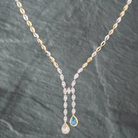 Pre-Owned 14ct Three Colour Gold Aquamarine and Cubic Zirconia 18 Inch Chain Necklace 41141969