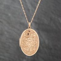 Pre-Owned 9ct Yellow Gold Large Engraved Oval Pendant and 24 Inch Curb Chain 41142101