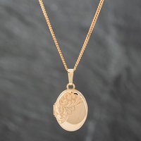 Pre-Owned 9ct Yellow Gold Oval Part Engraved Locket Pendant and 20 Inch Curb Chain 41142155