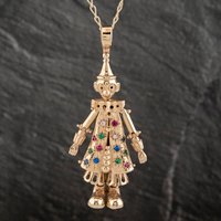 Pre-Owned 9ct Yellow Gold Multi Stone Large Clown Pendant and 26 Inch Curb Chain 41142255