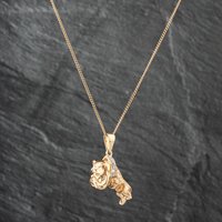 Pre-Owned 9ct Yellow Gold Cubic Zirconia Bulldog Pendant and 23 Inch Curb Chain 41142268