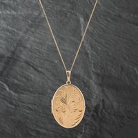 Pre-Owned 9ct Yellow Gold Hand Engraved Large Oval Locket Pendant and 19 Inch Trace Chain 41142271
