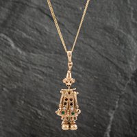 Pre-Owned 9ct Yellow Gold Multi Stone Clown Pendant and 18 Inch Curb Chain 41142296