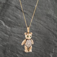 Pre-Owned 9ct Yellow Gold Cubic Zirconia Teddy Pendant and 18 Inch Curb Chain 41142362