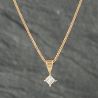 Pre-Owned 18ct Yellow Gold 0.35ct Princess Cut Diamond Pendant and 18 Inch Spiga Chain 41142455