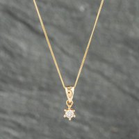 Pre-Owned 9ct Yellow Gold Diamond Single Stone Pendant and 18 Inch Curb Chain 41142490