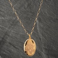 Pre-Owned 9ct Yellow Gold Foliate Hand Engraved Locket Pendant and 22 Inch Belcher Chain 41142533
