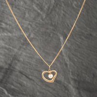 Pre-Owned 9ct Yellow Gold Pearl Open Heart Pendant and 18 Inch Curb Chain 41142574