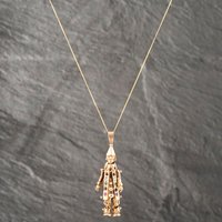 Pre-Owned 9ct Yellow Gold Multi Stone Articulating Clown Pendant and 18 Inch Curb Chain 41142602