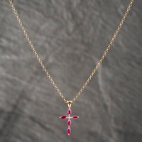 Pre-Owned 9ct Yellow Gold Ruby and 0.01ct Diamond Pendant and 18 Inch Belcher Chain 41142609