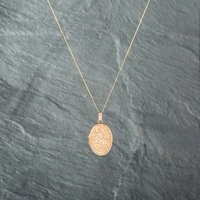 Pre-Owned 9ct Two Colour Gold Oval Patterned Locket Pendant and 18 Inch Curb Chain 41142754