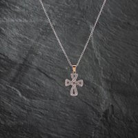 Pre-Owned 9ct Two Colour Gold 0.20ct Diamond Cross Pendant and 18 Inch Trace Chain 41142811