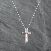 Pre-Owned 9ct White Gold Diamond Cross Pendant and 18 Inch Curb Chain 41142825