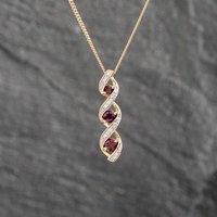 Pre-Owned 9ct Yellow Gold Ruby and Diamond Swirl Pendant and 18 Inch Curb Chain 41142851