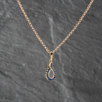 Pre-Owned 9ct Yellow Gold Sapphire Openwork Oval Dropper Pendant and 16 Inch Belcher Chain 41142862