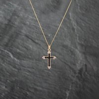 Pre-Owned 9ct Yellow Gold Sapphire and Diamond Cross Pendant and 18 Inch Curb Chain 41142884