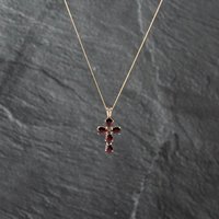 Pre-Owned 9ct Yellow Gold Pear Shape Garnet Claw Set Cross Pendant and 18 Inch Curb Chain 41142904