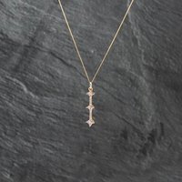 Pre-Owned Yellow Gold Diamond Three Stone Dropper Pendant and 18 Inch Curb Chain 41142912
