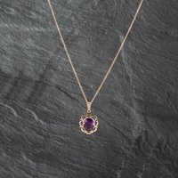 Pre-Owned 9ct Yellow Gold Amethyst Oval Scalloped Edge Pendant and 18 Inch Belcher Chain 41142919