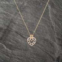 Pre-Owned 9ct Yellow Gold Sapphire and 0.08ct Diamond Heart Pendant and 18 Inch Curb Chain 41142968