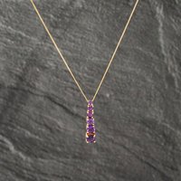 Pre-Owned 9ct Yellow Gold Amethyst Graduated Pendant and 18 Inch Curb Chain 41142989