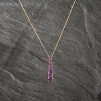Pre-Owned 9ct Yellow Gold Amethyst Graduated Pendant and 18 Inch Curb Chain 41142990