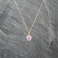 Pre-Owned 9ct Yellow Gold Amethyst Hexagonal Pendant and 18 Inch Curb Chain 41143026