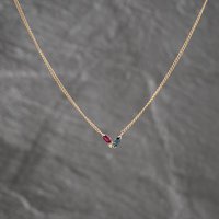 Second Hand 9ct Two Colour Gold Ruby, Blue Topaz & Diamond Three Stone Pendant & 15 Inch Curb Chain 41143706