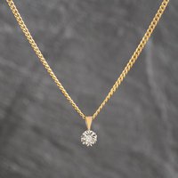 Second Hand 9ct Yellow Gold Diamond Single Stone Pendant & 16 Inch Curb Chain 41143714