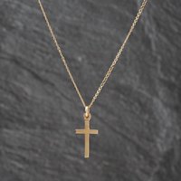 Second Hand 9ct Yellow Gold Plain Cross Pendant & 18 Inch Curb Chain 41143721