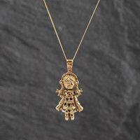 Second Hand 9ct Yellow Gold Multi Stone Rag Doll Pendant & 18 Inch Curb Chain 41143725