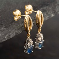 Pre-Owned 9ct Yellow Gold Blue Topaz and Diamond Dropper Earrings 41171730
