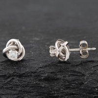 Pre-Owned White Gold Brilliant Cut Diamond Set Knot Stud Earrings 41172202