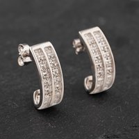 Pre-Owned 9ct White Gold 16.8mm Diamond Two Row Hoop Earrings 41172346