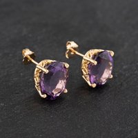 Pre-Owned 14ct Yellow Gold 11mm Amethyst Oval Stud Earrings 41172599