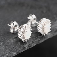 Pre-Owned 18ct White Gold Opal and Diamond Oval Cluster 8.5mm Stud Earrings 41172771