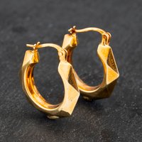 Pre-Owned 9ct Yellow Gold 20mm Diamond Pattern Hoop Earrings 41172815